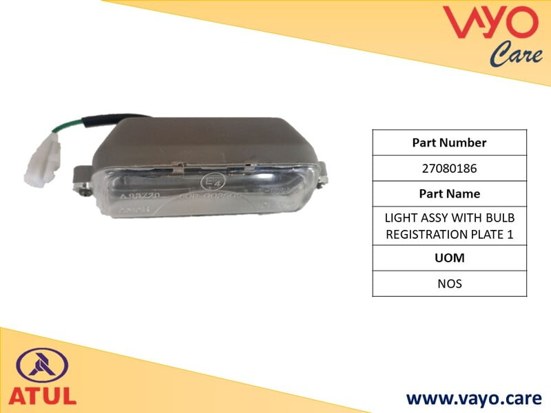 LIGHT ASSY WITH BULB REGISTRATION PLATE 1 - 27080186 - GEM CARGO