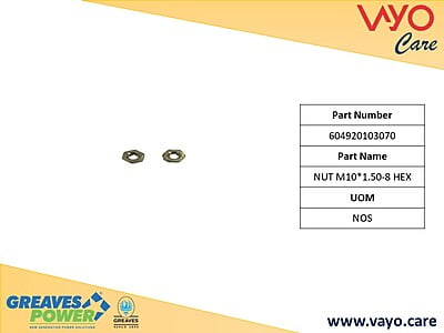 NUT M10*1.50-8 HEX - 604920103070 - GREAVES