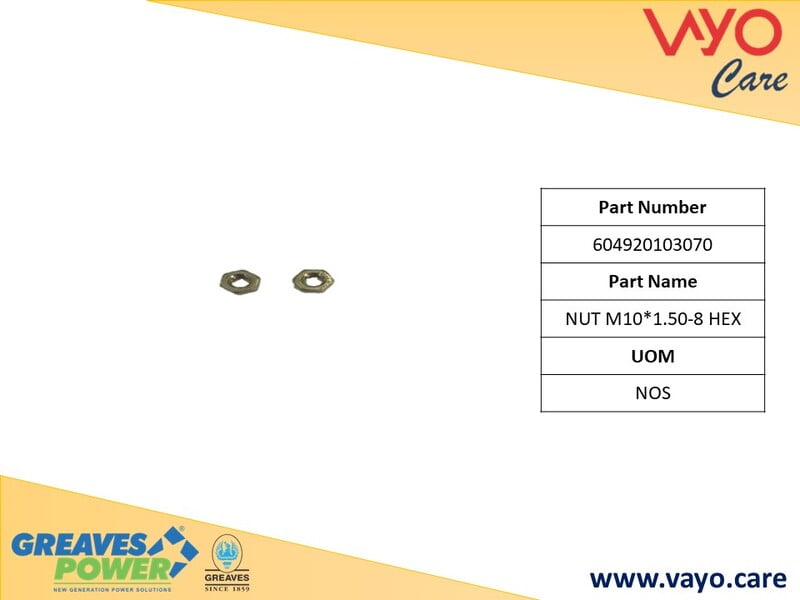 NUT M10*1.50-8 HEX - 604920103070 - GREAVES