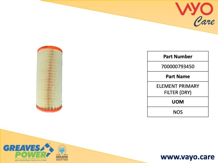 ELEMENT PRIMARY FILTER (DRY) - 700000793450 - GREAVES